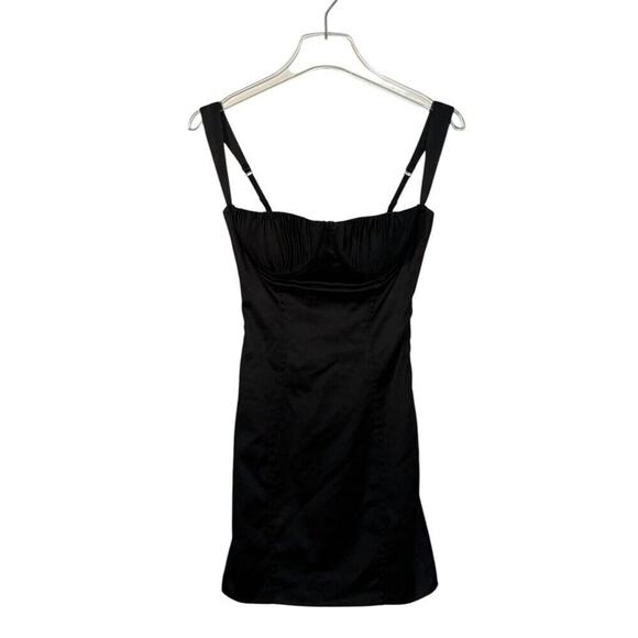 Oh Polly Black Satin Midnight Romance Mini Dress Size 4 - Picture 2 of 9